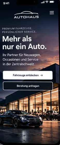Demo-Projekt Automotive mit der Startseite eines fiktiven Autohauses.