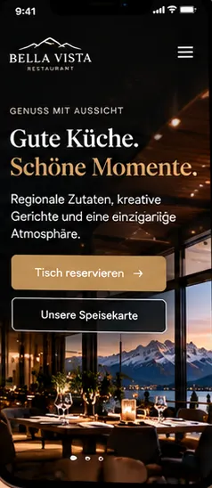 Demo-Projekt Gastronomie mit der Startseite eines fiktiven Restaurants.