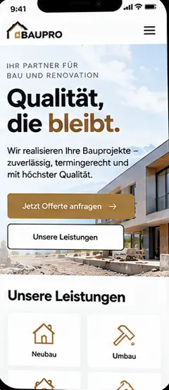 Demo-Projekt Handwerk und Bau mit der Startseite eines fiktiven Baubetriebs.